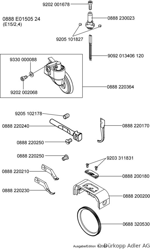 888-260020 Dürkopp Adler 2-Needle lockstitch post bed wheel feed, needle feed and top driven roller presser also during backtacking, integrated sewing drive sewing machine(0888 990002 026)
