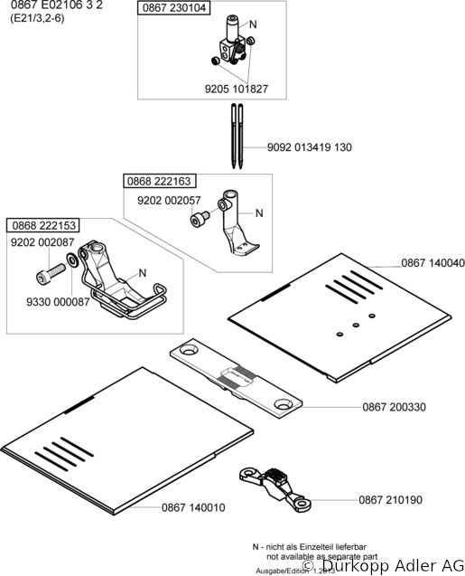 867-290040 Dürkopp Adler 2-Needle lockstitch flatbed bottom feed, needle feed and alternating foot top feed sewing machine (0867 990008 110)