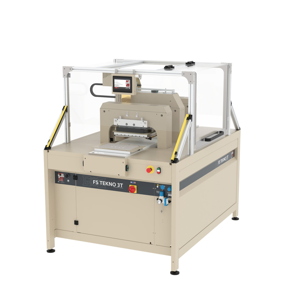 Galli FS TEKNO 3T Трехголовочная гидравлическая машина для резки и тиснения с автоматическим выдвижным столом для обработки кожгалантереи