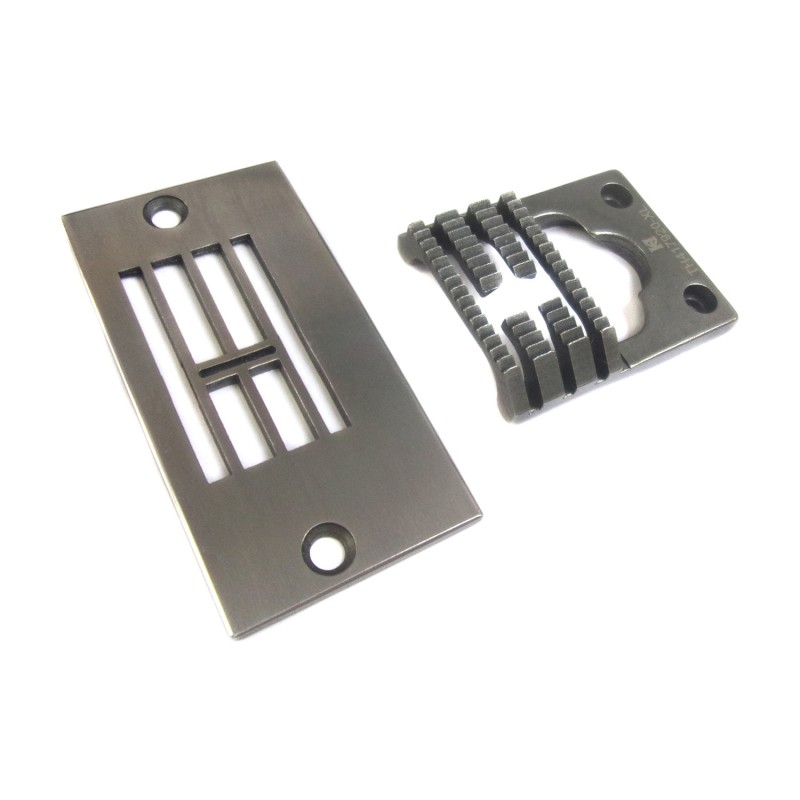 51768-TH Needle Plate + 417920-XL Feed Dog — Needle Plate and Feed Dog for Singer / Juki Zigzag Machine 51768-TH Needle Plate Needle Hole Size : 10 x 1.0mm 417920-XL Feed Dog Short feed dog moving range Teeth Width : 18mm Teeth in Mid-row : 5T + 8T
