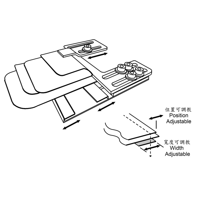KHF867UT Under Tape Attachment — Under Tape Attachment Fabrics position is adjustable. Tape width is adjustable. Thickness of each layer : 2mm