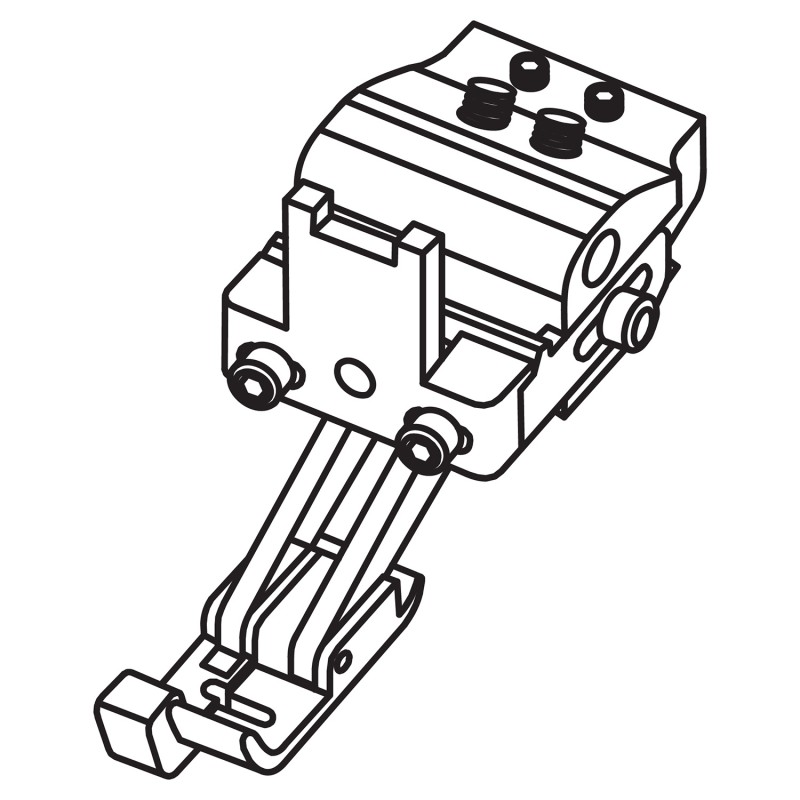 K2284L Left Compensating Foot — Left Compensating Foot for Singer / Juki Zigzag Machine Adjusting both presser feet bases height and pressure independently. Sewing different thickness fabrics simultaneously. Needle Hole Width : 7mm Right Toe Width : 7.5mm Suitable for Machine: