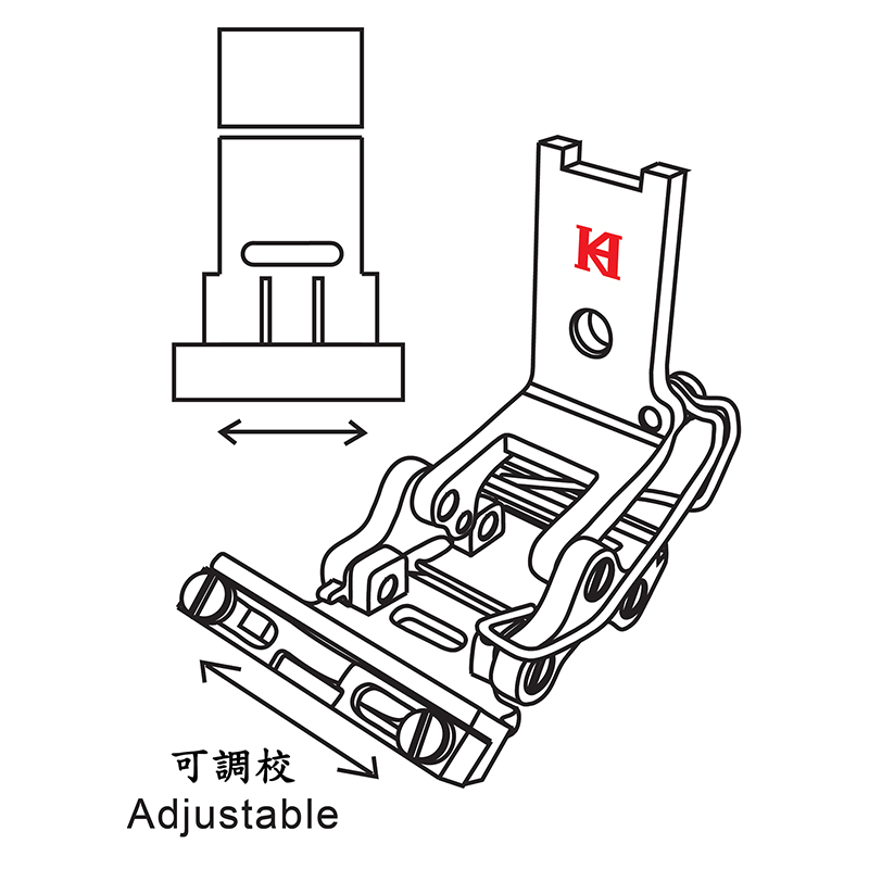 KT2284P Hinged Compensating Foot — Hinged Compensating and Tape Attaching Foot for Singer / Juki Zigzag Machine Elastic tape size can be adjusted. Sewing crossed seam easily. Elastic Tape Size : 4 ~ 15mm Needle Hole Size : 10.5 x 3mm Presser Feet Width : 17mm