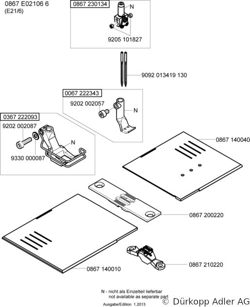 867-290040 Dürkopp Adler 2-Needle lockstitch flatbed bottom feed, needle feed and alternating foot top feed sewing machine (0867 990008 105)