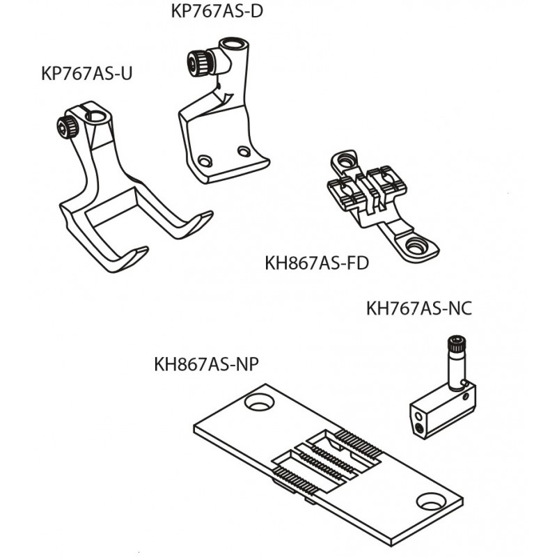 KH867AS Asymmetric Gauge Set — Asymmetric Gauge Set This gauge set is convenient for users to use single needle or double needle alternately. The center is at the right needle hole, not in the middle between two needles. Full set includes: