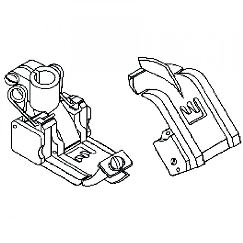 528B Presser Foot with Center Guide — Presser Foot with Center Guide for Coverstitch Machine Center guide is adjustable and removable. Presser Bar Internal Diameter: 6.0mm