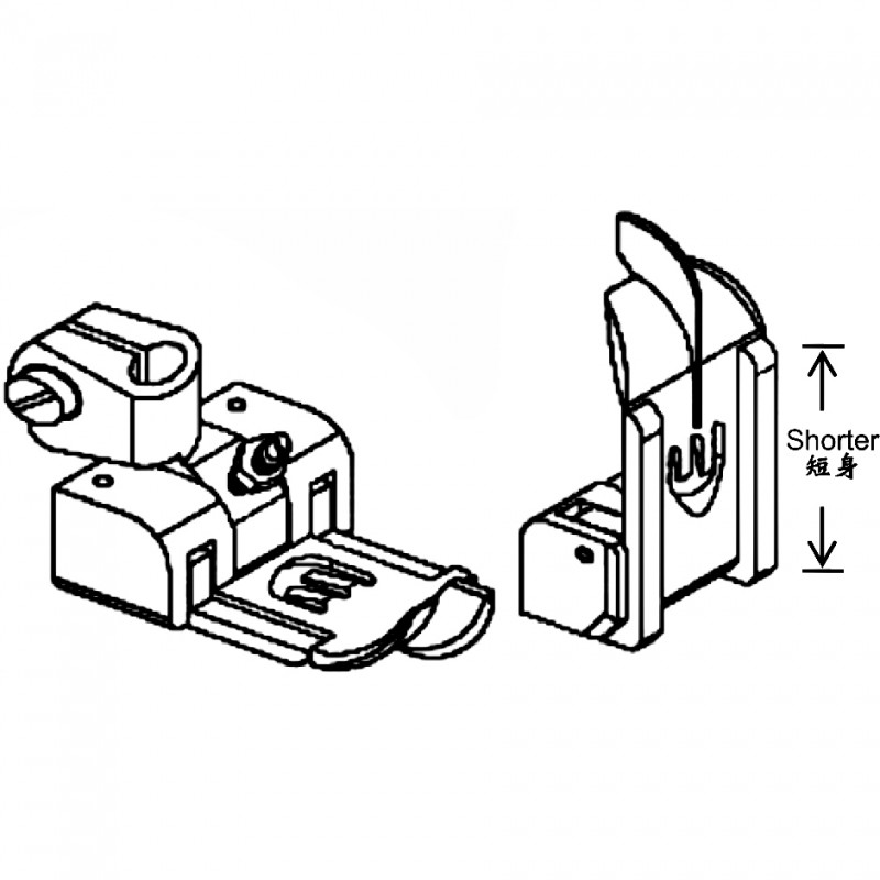 2600 Presser Foot with Fixed Center Guide — Presser Foot with Fixed Center Guide for Coverstitch Machine Presser Bar Internal Diameter: 6.0mm