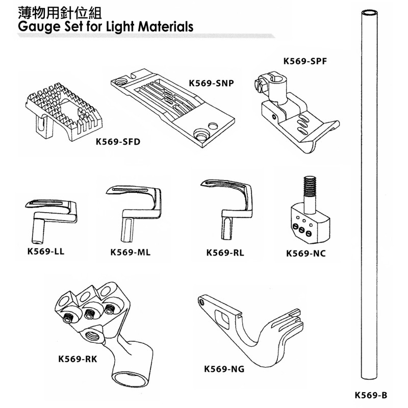 KH56900-SGS Gauge Set (Light Fabric) — Light Fabric Gauge Set for Union Special 56900 Needle Space : 1/4"