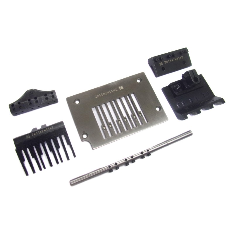 KH1412AD Gauge Set — Gauge Set for 3 Stripe Tapes Patern Specially for famous brand (e.g. Adidas) sport wares, which can sew 3 stripe tapes / PVC tapes simultaneously. Suitable for machine: 1406P, 1408P, 1409P, 1412P, 1406PL, 1408PL, 1412PL KH1412AD Gauge Set includes: Needle Space: Optional Items: