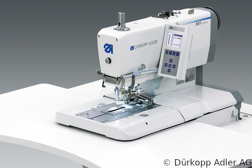 581-312 Dürkopp Adler 1-Needle two thread-chainstitch CNC-controlled buttonholer Clamp- or dog bottom feed and/or clamp-, dog- oder rail top feed (0581 990005 010)