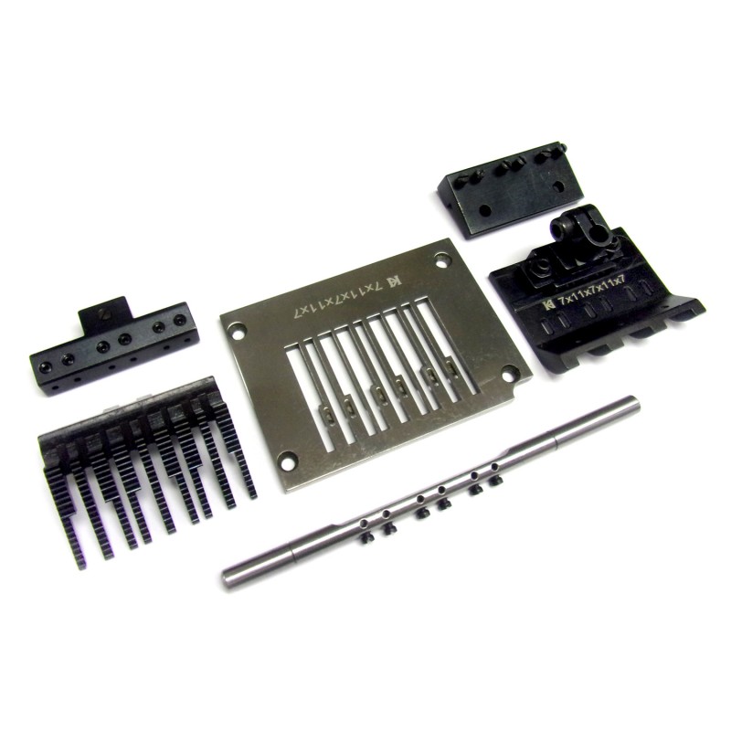KH1404AD Gauge Set — Gauge Set for 3 Stripe Tapes Patern (for Kansai Special 1404) Specially for famous brand (e.g. Adidas) sport wares, which can sew 3 stripe tapes / PVC tapes simultaneously. KH1404AD Gauge Set includes: Needle Space: Optional Items: