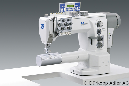 869-280322-M Dürkopp Adler 2-Needle lockstitch cylinder arm bottom feed, needle feed and alternating foot top feed, integrated sewing drive sewing machine (0869 990206 005)