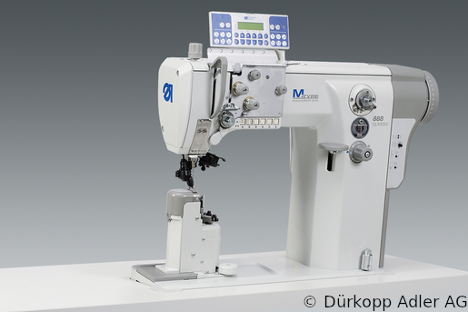 888-356122-M Dürkopp Adler 1-Needle lockstitch post bed wheel feed, needle feed and top driven roller presser also during backtacking, integrated sewing drive sewing machine (0888 990206 016)