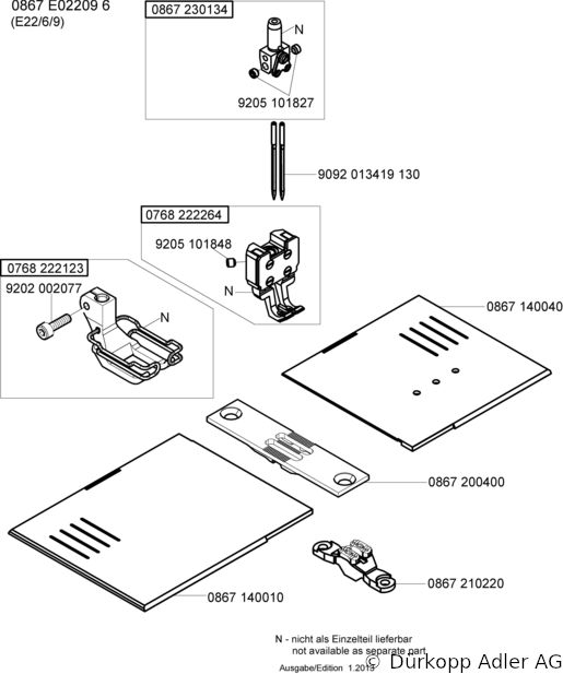 867-290040 Dürkopp Adler 2-Needle lockstitch flatbed bottom feed, needle feed and alternating foot top feed sewing machine (0867 990008 124)