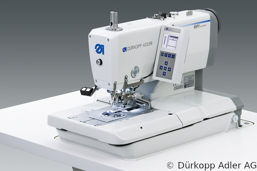 581-341 Dürkopp Adler 1-Needle two thread-chainstitch CNC-controlled buttonholer Clamp- or dog bottom feed and/or clamp-, dog- oder rail top feed (0581 990007 024)