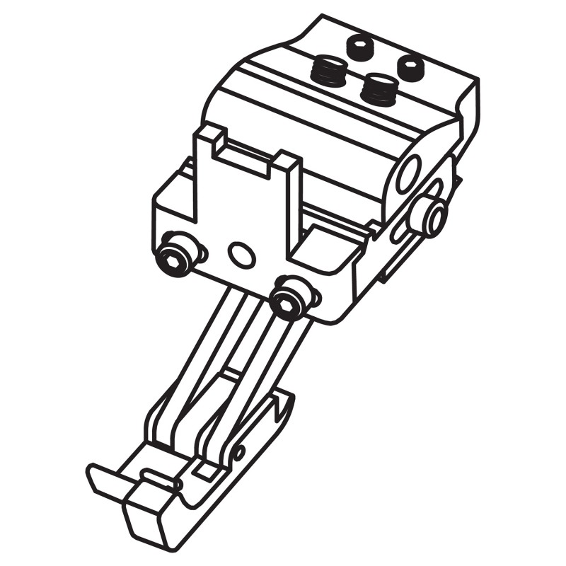 K2284R Right Compensating Foot — Right Compensating Foot for Singer / Juki Zigzag Machine Adjusting both presser feet bases height and pressure independently. Sewing different thickness fabrics simultaneously. Needle Hole Width : 7mm Left Toe Width : 7.5mm Suitable for Machine: