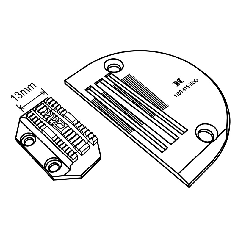 1109-415-HOO Needle Plate + 1609-415-HOB Feed Dog — Needle Feed 3-roll Needle Plate and Feed Dog 1109-415-HOO Needle Plate 1609-415…