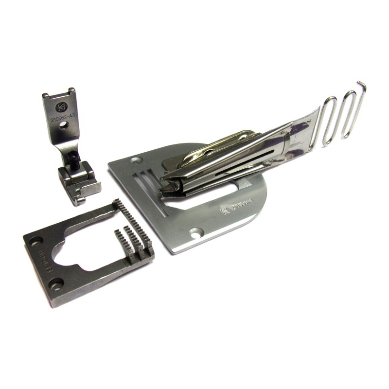 KHF59B Double Fold Binding Set — Double Fold Edge Binder (KHF36B) with Gauge Set for Zigzag Machines For thin materials, thin leather and plastic materials. Below are the default combinations for reference. *The binding effect may vary depending on different materials and sizes. Please use different gauge sets/parts according to your own needs.