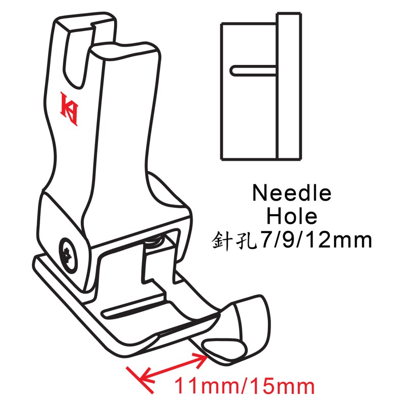 KP438-DR Compensating Foot — Right Compensating Presser Feet Needle Hole Width Left Toe Width