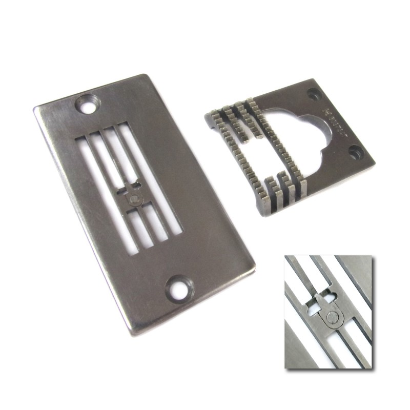 503733T Needle Plate + 503734T Feed Dog — Needle Plate and Feed Dog for Singer / Juki Zigzag Machine 503733T Needle Plate Needle Hole Width : 6.3mm 503734T Feed Dog Teeth Width : 13.5mm Teeth in Mid-row : 4T + 9T