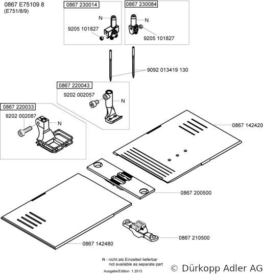 867-290040-70 Dürkopp Adler 2-Needle lockstitch flatbed longarm bottom feed, needle feed and alternating foot top feed sewing machine (0867 990103 041)