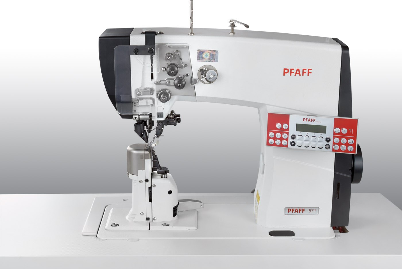PFAFF 571 Специальная колонковая швейная машина, с роликовым транспортером, роликовой лапкой и игольным транспортером (с левой колонкой)