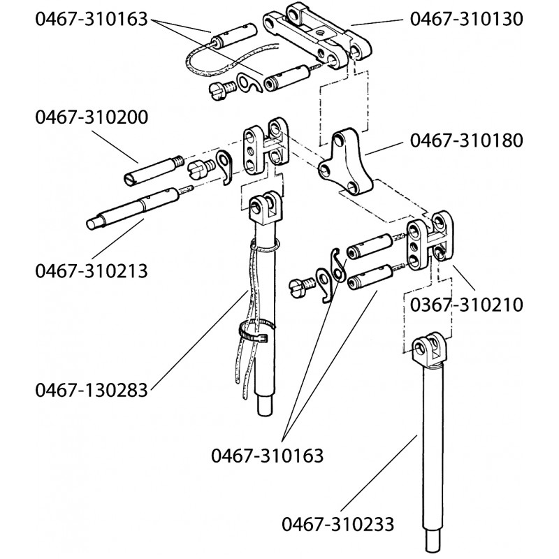 Spare Parts for Unison Feed — 0467-310163 Connecting Pin 0467-310200 Connecting Pin 0467-310213 Connecting Pin 0467-130283 Outside Foot Bar 0467-310130 Joint 0467-310180 Rod 0367-310210 Joint 0467-310233 Inside Foot Bar