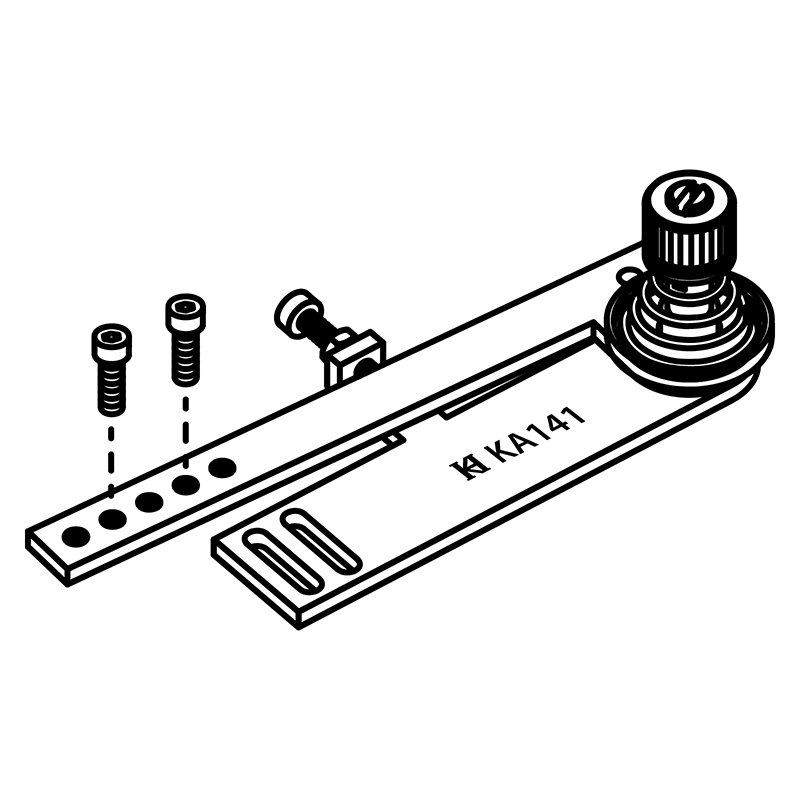 KA141(v2) Swing Binding Bracket — Swing Binding Bracket Can be mounted on the screw holes with 135mm distance (near needle plate). *If using KHF2/KHF3/KHF4 binders, please add 2 sets of Nut and Screw Set for Binder Bracket .