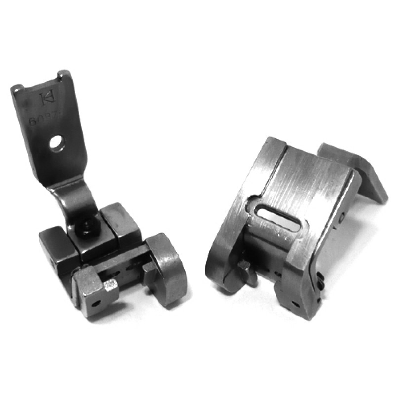 603766 Tape Attaching Foot — Tape Attaching Foot with Guide for Singer / Juki Zigzag Machine Applicable to 3-layer sewing. Elastic tape size can be adjusted. The upper fabric position can be adjusted. Elastic Tape Size : 5.5 ~ 12mm Needle Hole Width : 11mm Presser Foot Width : 22mm