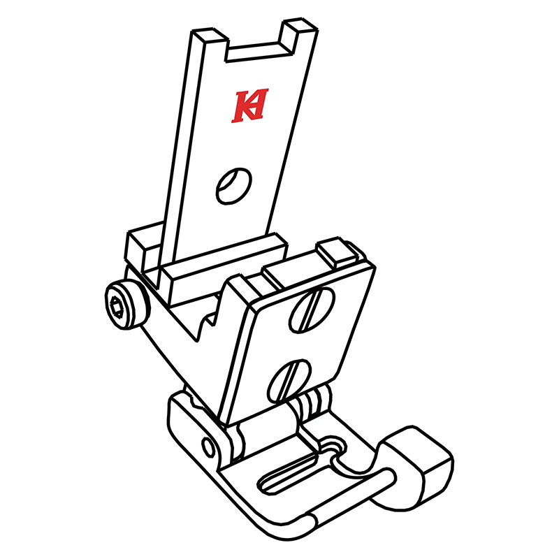 KVP-R Compensating Foot — Right Guiding Compensating Foot (for Thick Material) Presser foot position can be adjusted. Convertible presser foot shank for Pfaff zigzag or other zigzag machine (e.g. Juki, Singer, Brother). Needle Hold Width: 11mm Left Toe Width: 12mm