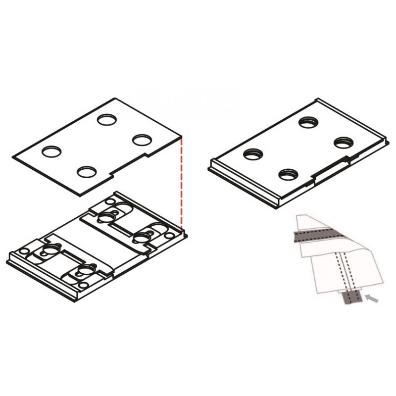 KHF467 Tape Guide — Tape guide on front slide plate for Durkopp Adler 467 and 767 Adjustable tape width : 15 ~ 25mm Slide plate size : 80 x 48mm