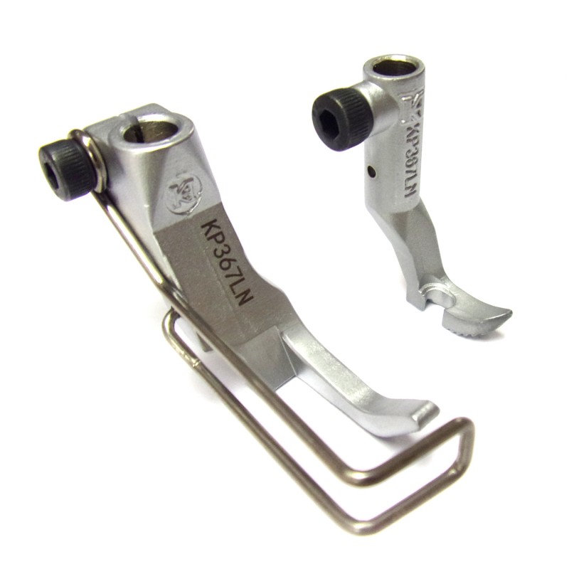 KP367LN Left Cording Feet — ApplicationFor sewing material edgesSpecificationPresser foot width: 9mmFeeding foot width: 5mmMaximum stitch length: 9mmGenuine part numberDurkopp Adler: 0367 220343 (Presser foot) + 0067 220703 (Feeding foot)Juki: 107-12859 (Presser foot) + 107-11851 (Feeding foot)Compatible machine modelsDurkopp Adler: 367, 467, 667, 669, 767, 768, 867, 868, 869, 1767Juki: LU-1509N, LU-1511N, LU-1521N, LU-2210, LU-2212N, LU-2216N, LU-2220N, LU-2810A, LU-2810A-7, LU-2828A, PLC-2710Brother: LS2-B891Seiko: BBW-8BLVetron: 5000, 5010, 5100, 5110Sunstar: KM-1060BL, KM-1070BLHighlead: GC20688, GC24688Global: WF-1767 series