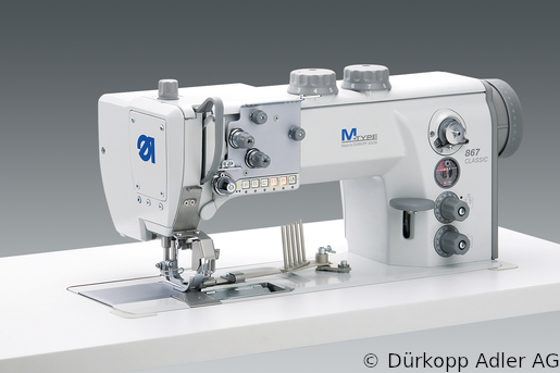 867-394342 AE Dürkopp Adler 1-Needle lockstitch flatbed, triple feed sewing machine for trimming and binding operations, disengageable edge trimmer and moving binder (0867 990015 024)