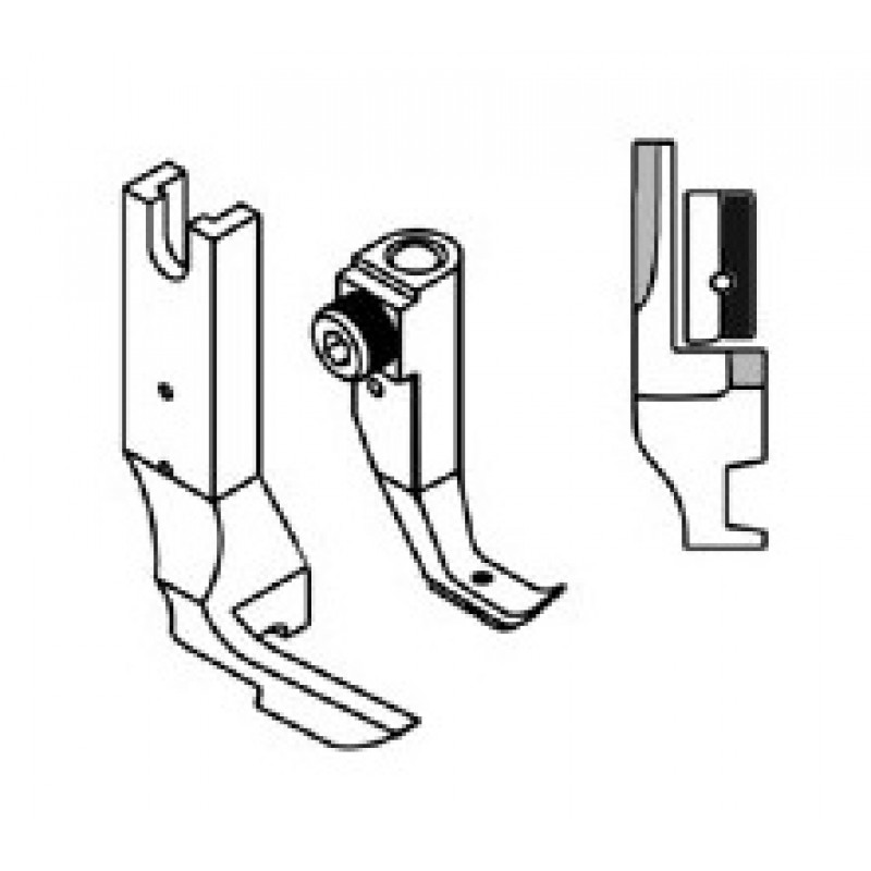 KH269TG (KH269PSL) Piping Feet — Piping groove on the left side of needle, integrated one half each in presser and feeding foot.