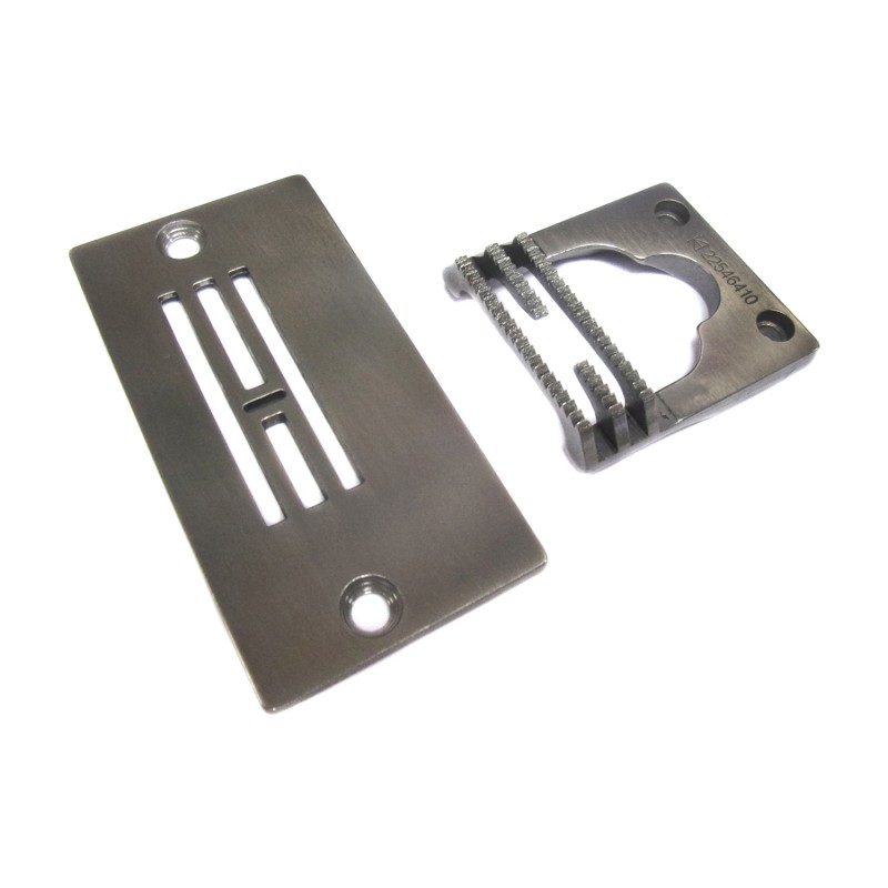 225-46212 Needle Plate + 225-46410 Feed Dog — Needle Plate and Feed Dog for Singer / Juki Zigzag Machine 225-46212 Needle Plate Needle Hole Size : 5 x 1.0mm 225-46410 Feed Dog Teeth Width : 10.7mm Teeth in Mid-row : 6T + 9T