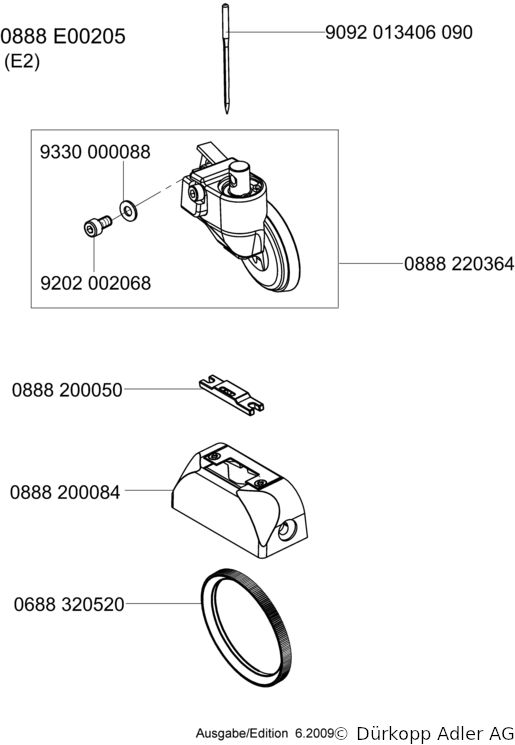 888-160020 Dürkopp Adler 1-Needle lockstitch post bed wheel feed, needle feed and top driven roller presser also during backtacking, integrated sewing drive sewing machine(0888 990001 038)