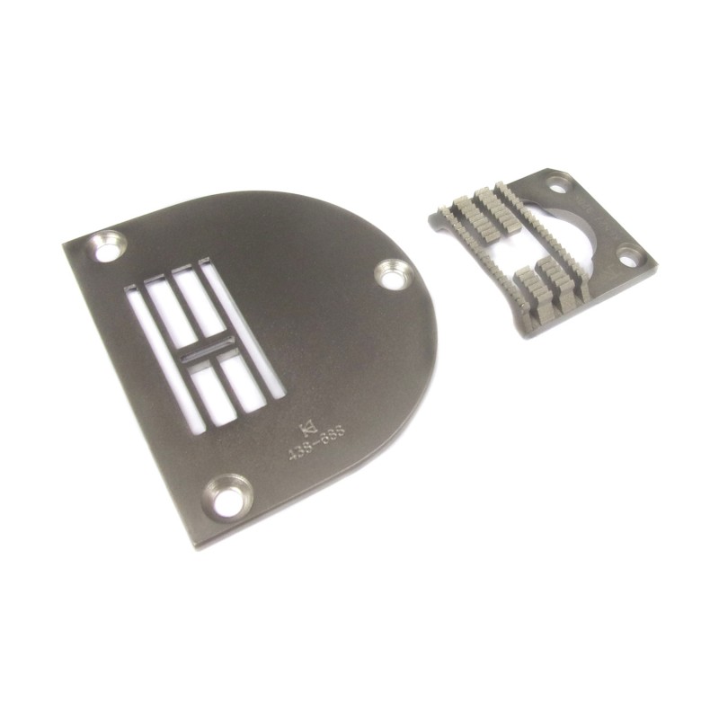 KN43868-S Needle Plate + KF527-920S Feed Dog — Needle Plate and Feed Dog for Durkopp Adler 527i KN43868-S Needle Plate Needle Hole Size : 10.2 x 1.3mm KF527-920S Feed Dog Teeth Width : 16.5mm Teeth in Mid-row : 6T + 9T Teeth : 4 rolls