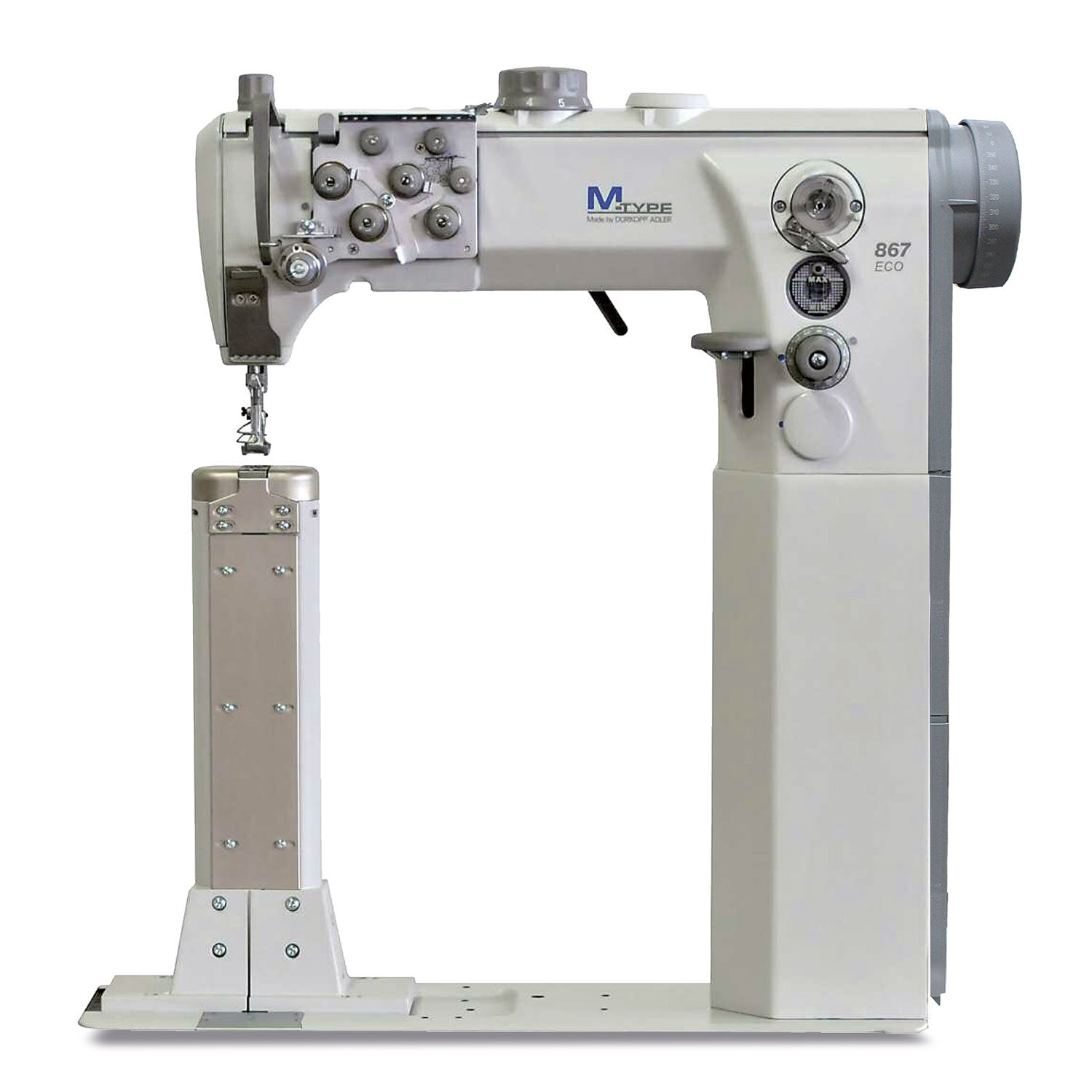 Cometa VCA 40 01 2-Игольная Колонковая швейная машина с нижним игольным и верхним альтернирующим транспортером с регулировкой высоты до 9мм. Челночный стежок, вертикальный челнок