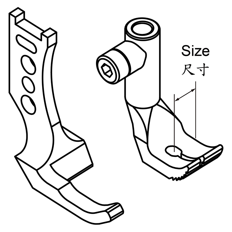 KP1245B Presser Feet — Presser Feet Set for Binding Working together with KH1245-NPTB/FDTB and KHF91045 Size options: Space between needle hole and right edge