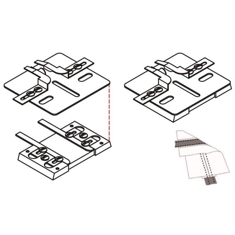 KHF867F Slide Plate — For 867 Top : Adjustable downturn hemmer on both sides Bottom : Adjustable tape guide (15-25 mm) on front slide plate