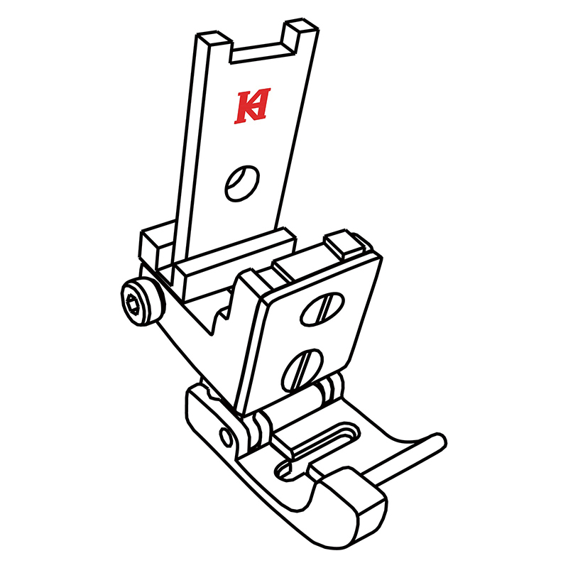 KVP-L Compensating Foot — Left Guiding Compensating Foot (for Thick Material) Presser foot position can be adjusted. Convertible presser foot shank for Pfaff zigzag or other zigzag machine (e.g. Juki, Singer, Brother). Needle Hold Width: 11mm Right Toe Width: 12mm