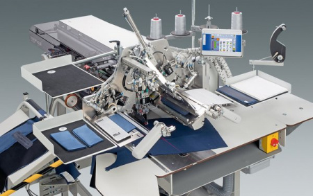 Durkopp Adler 756 F | Sewing unit for runstitching straight and slanted pocket openings with fully automatic feeding device and pattern matching