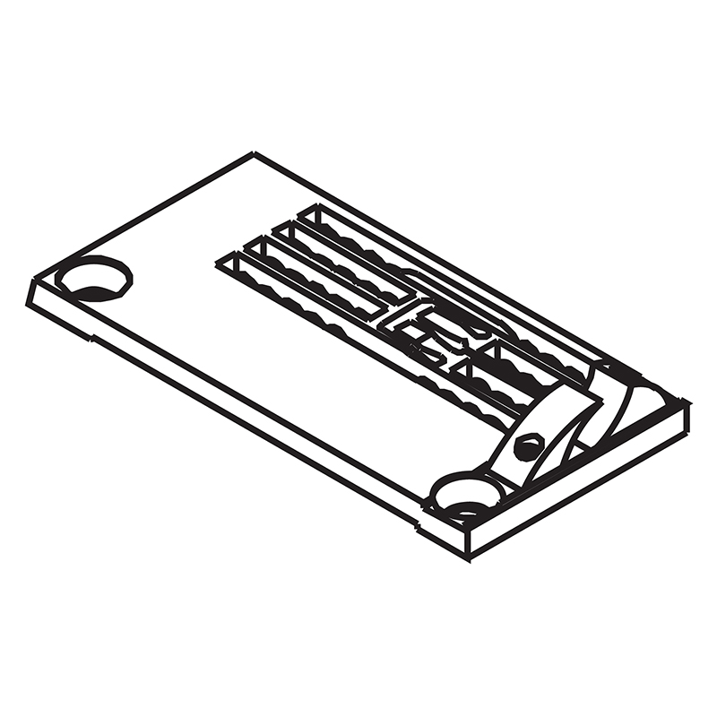 Y3508003D Needle Plate with Fabric Guide — Needle Plate with Fabric Guide for Yamato Coverstitch Machine Fabric guide is adjustable and removable, can be adjusted according to the thickness of the fabric. Suitable for machine: