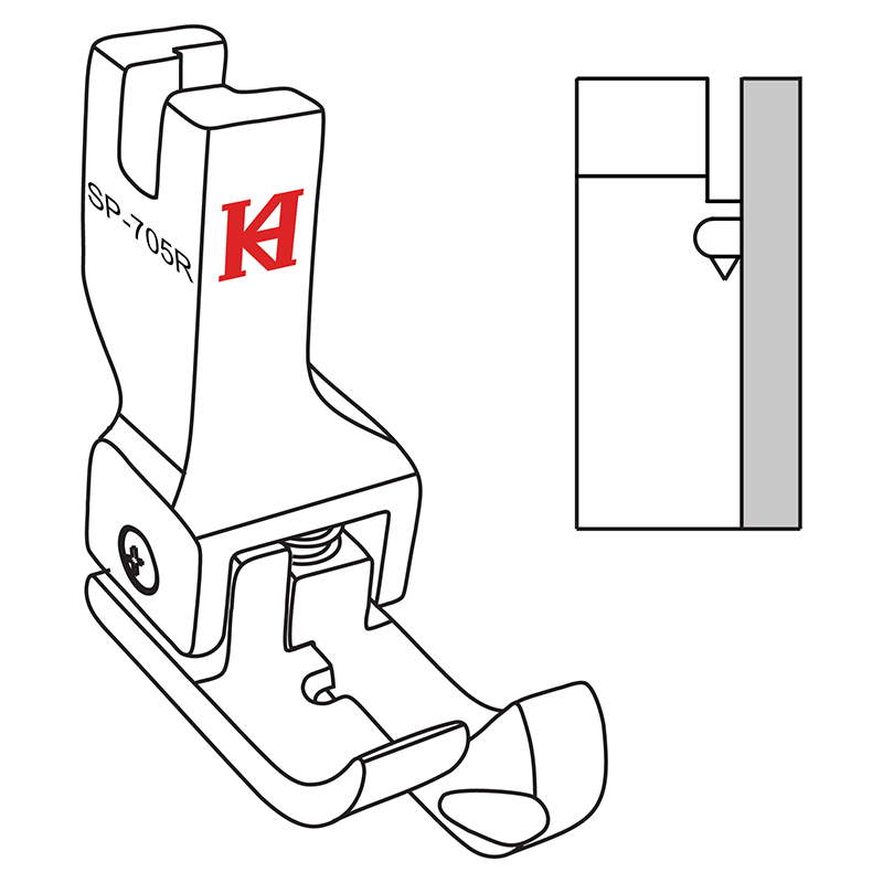 SP-705R Right Compensating Feet — Right Compensating Feet for Folder *Optional size: The space between needle hole and right guide.