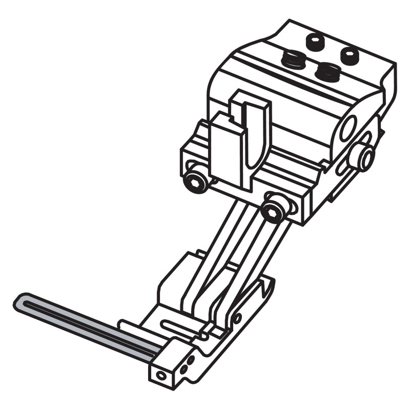K938GR Right Compensating Feet — Tape Attaching Right Compensating Feet for Zigzag (Adustable) For tape/elastic attaching, max. 32mm width (removable). Adjusting both presser feet bases height and pressure independently. Sewing different thickness fabrics simultaneously. Suitable for Machine: