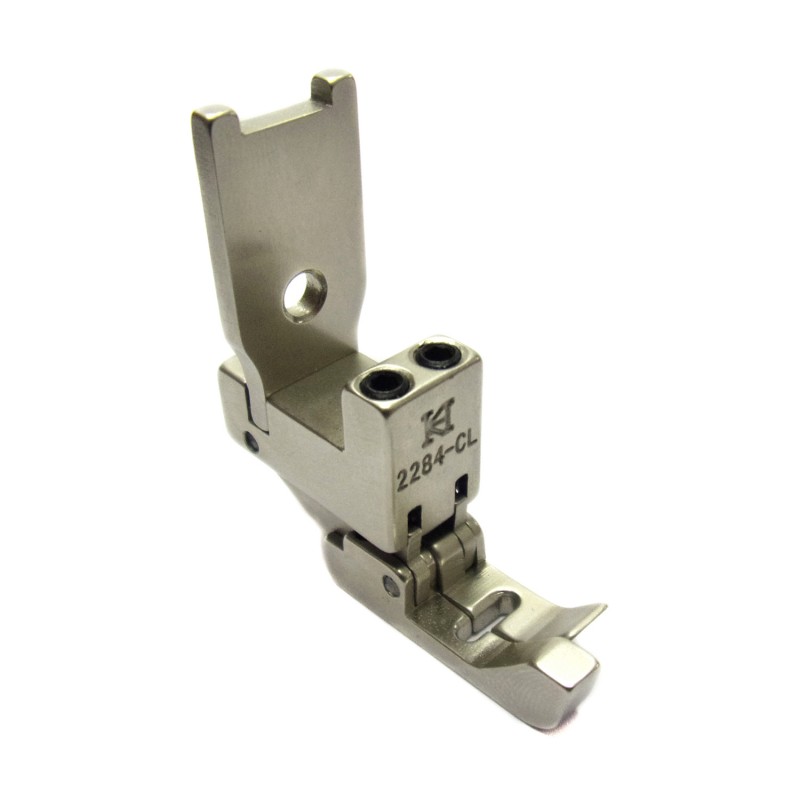 2284-CL Left Compensating Foot — Left Guiding Compensating Foot for Singer / Juki Zigzag Machine Pressures adjustable independently. For sewing different thickness fabrics simultaneously. Needle Hole Width : 6mm Right Toe Width : 5.5mm Presser Foot Total Width : 9.5mm