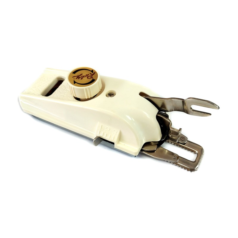 Button Holer Attachment — Button Holer Attachment Attachment for sewing buttonholes of various sizes. It attaches to the presser bar and moves the fabric side to side and forward to backward to make a buttonhole simply and automatically. The length of the buttonhole can be adjusted from 10mm to 25mm. Three widths of the buttonhole can be adjusted (1-Narrow, 2-Medium, 3-Wide). Can be used on industrial(Single needle lockstitch flat-bed) or household sewing machines by replacing the presser bar connector. Accessories included: