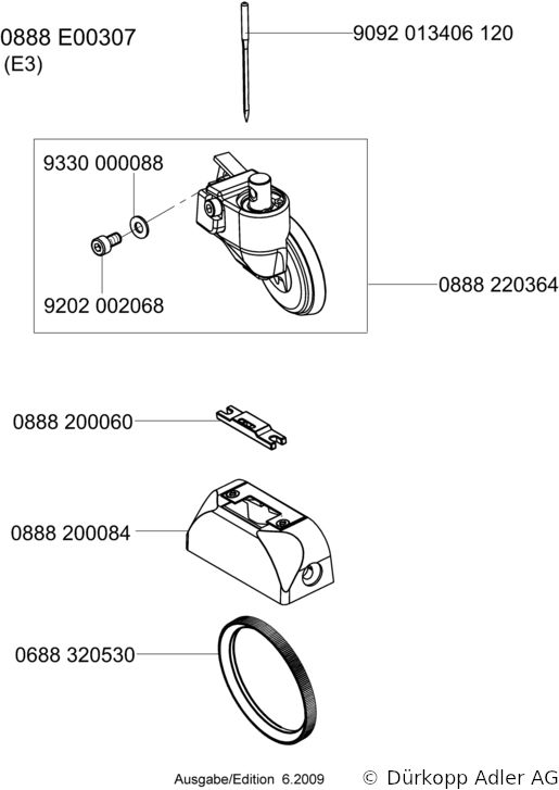 888-160020 Dürkopp Adler 1-Needle lockstitch post bed wheel feed, needle feed and top driven roller presser also during backtacking, integrated sewing drive sewing machine(0888 990001 020)