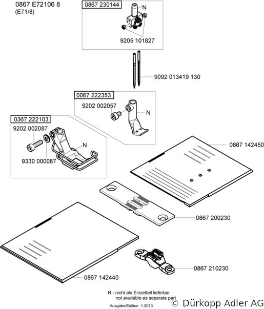 867-290040-70 Dürkopp Adler 2-Needle lockstitch flatbed longarm bottom feed, needle feed and alternating foot top feed sewing machine (0867 990103 078)