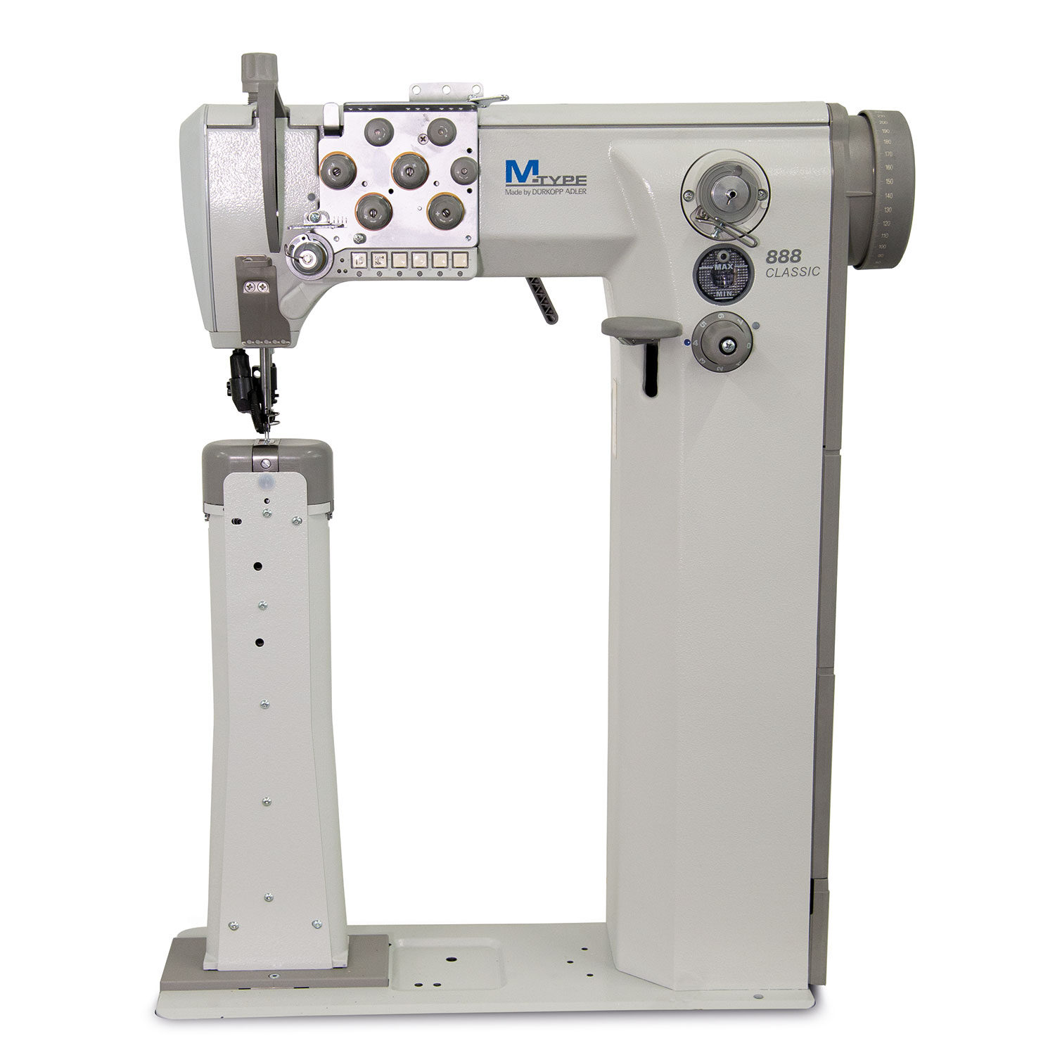 Cometa VCA 888 400 2 Игольная колонковая швейная машина челночного стежка с высокой колонкой, роликовым и игольным транспортером и верхним приводным роликом. Оснащена устройством обрезки ниток.